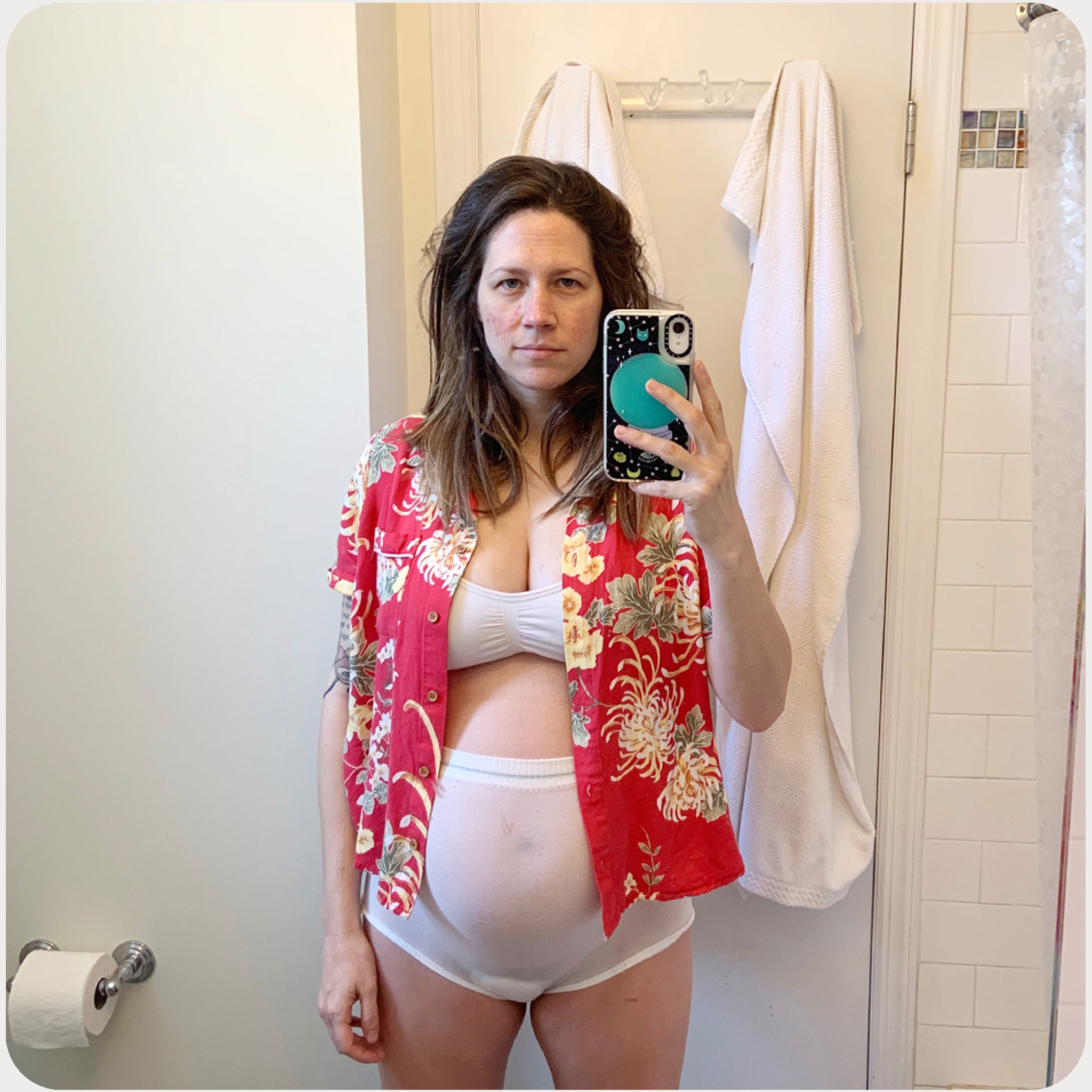 New mother in postpartum underwear days after giving birth